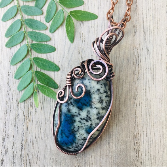 Fashion Jewelry Jewelry - Natural jasper copper wire wrap pendant necklace